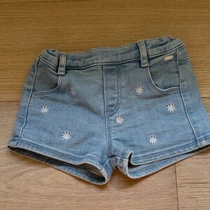 Martine Et Chocolat Embroidered Denim Shorts with Daisies